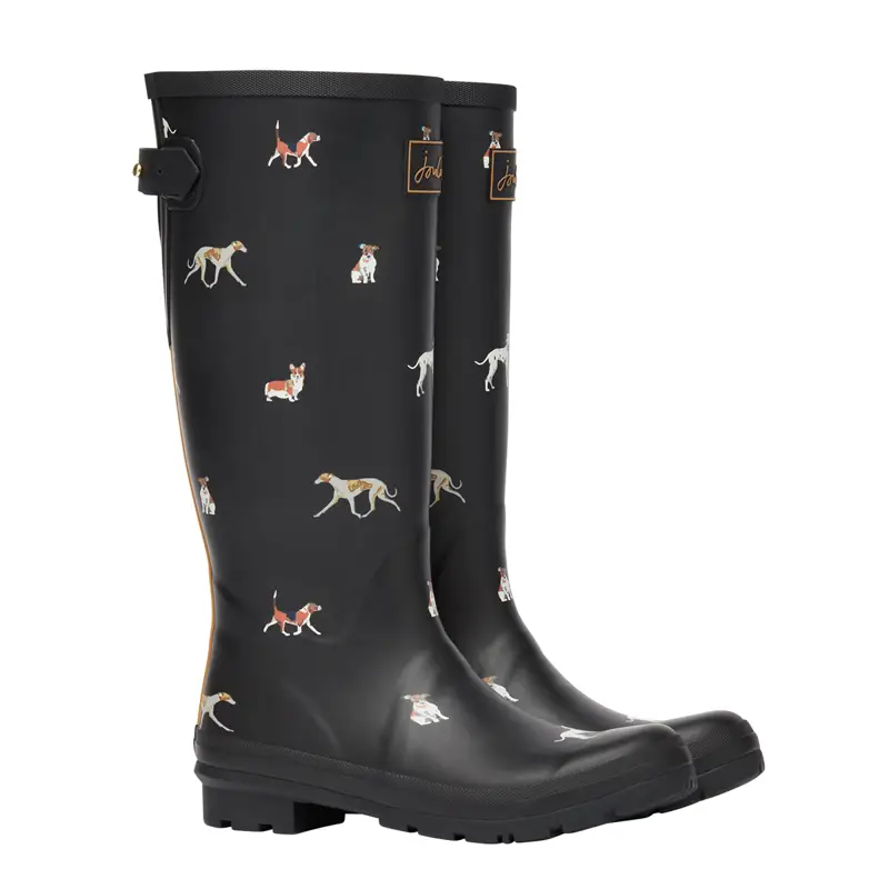 Joules Printed Welly With Adjustable Back Gusset Navy Ditsy